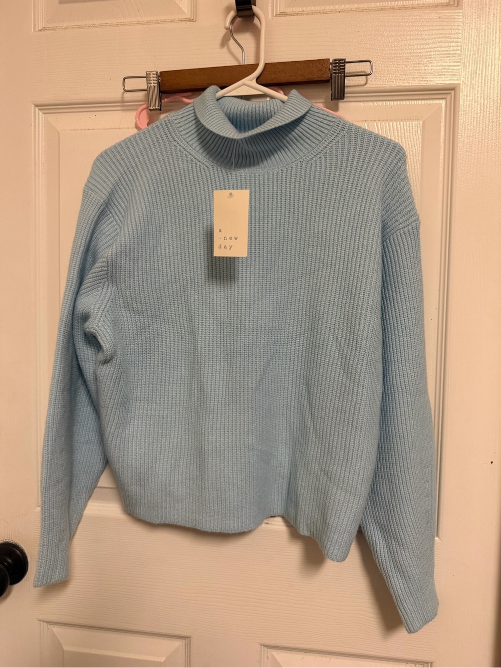 a new day Pastel Blue Ribbed Turtleneck Sweater